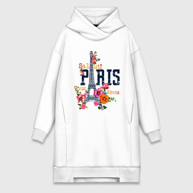 Платье-худи хлопок с принтом Salut PARIS ,  |  | paris | башня | париж | салют | франция | французская | цветочки | цветы | эйфелева башня | эйфелевая башня