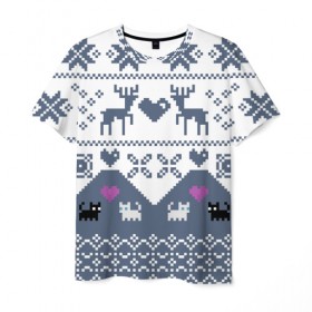 Мужская футболка 3D с принтом Новогодняя любовь , 100% полиэфир | прямой крой, круглый вырез горловины, длина до линии бедер | cat | cneg | love | new year | sneg | snow | зима | кот | котята | кошка | любовь | новый год | олени | подарок | подарок любимог | подарок на новый год | рождество | сердечки | сердце | снег | снежинки | холод