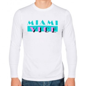 Мужской лонгслив хлопок с принтом Miami Vice Series , 100% хлопок |  | Тематика изображения на принте: 80s | miamivice | retro | retrowave | synthwave