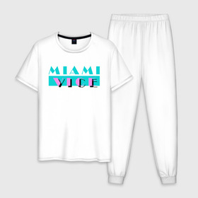 Мужская пижама хлопок с принтом Miami Vice Series , 100% хлопок | брюки и футболка прямого кроя, без карманов, на брюках мягкая резинка на поясе и по низу штанин
 | 80s | miamivice | retro | retrowave | synthwave
