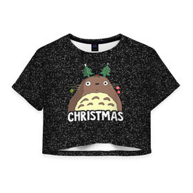 Женская футболка 3D укороченная с принтом Totoro Christmas , 100% полиэстер | круглая горловина, длина футболки до линии талии, рукава с отворотами | Тематика изображения на принте: anime | christmas | moon | myneighbortotoro | night | totoro | xmas | аниме | канта | кодомо | котобус | кусакабэ | мэй | рождество | сусуватари | тацуо | тоторо | хаяомиядзаки | ясуко