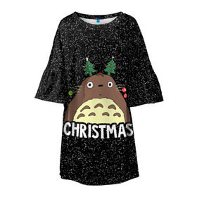 Детское платье 3D с принтом Totoro Christmas , 100% полиэстер | прямой силуэт, чуть расширенный к низу. Круглая горловина, на рукавах — воланы | anime | christmas | moon | myneighbortotoro | night | totoro | xmas | аниме | канта | кодомо | котобус | кусакабэ | мэй | рождество | сусуватари | тацуо | тоторо | хаяомиядзаки | ясуко