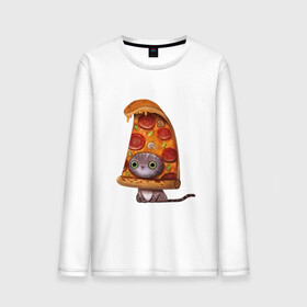 Мужской лонгслив хлопок с принтом Котенок - пицца , 100% хлопок |  | арт | грибы | колбаса | котенок | кусок | пицца | рисунок | тесто