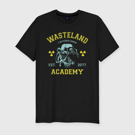 Мужская футболка премиум с принтом Fallout , 92% хлопок, 8% лайкра | приталенный силуэт, круглый вырез ворота, длина до линии бедра, короткий рукав | fallout | shelter | vault | wasteland | wasteland academy | игры | компьютерные игры | фолаут | фоллаут