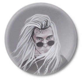 Значок с принтом Ghostemane ,  металл | круглая форма, металлическая застежка в виде булавки | ghostemane | ghostmane | rap | trap | гостмейн | реп | трэп