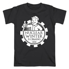 Мужская футболка хлопок с принтом Fallout , 100% хлопок | прямой крой, круглый вырез горловины, длина до линии бедер, слегка спущенное плечо. | fallout | shelter | vault | wasteland | winter is coming | игры | компьютерные игры | фолаут | фоллаут