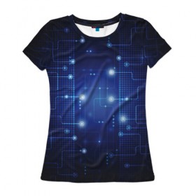 Женская футболка 3D с принтом Технология , 100% полиэфир ( синтетическое хлопкоподобное полотно) | прямой крой, круглый вырез горловины, длина до линии бедер | pc | компьютер | пк | плата | соединения | технология | чип