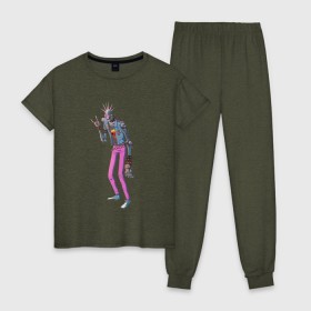 Женская пижама хлопок с принтом Cyber punk not dead! , 100% хлопок | брюки и футболка прямого кроя, без карманов, на брюках мягкая резинка на поясе и по низу штанин | 