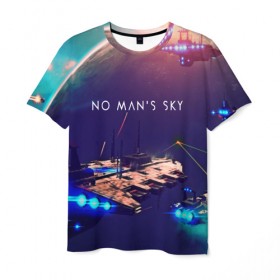 Мужская футболка 3D с принтом NO MANS SKY , 100% полиэфир | прямой крой, круглый вырез горловины, длина до линии бедер | game | hill | hills | mounatin | mounatins | nms | no mans sky | planet | rock | rocks | sky | snow | space | winter | игры | планеты