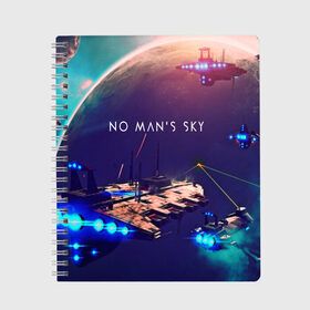 Тетрадь с принтом NO MANS SKY , 100% бумага | 48 листов, плотность листов — 60 г/м2, плотность картонной обложки — 250 г/м2. Листы скреплены сбоку удобной пружинной спиралью. Уголки страниц и обложки скругленные. Цвет линий — светло-серый
 | game | hill | hills | mounatin | mounatins | nms | no mans sky | planet | rock | rocks | sky | snow | space | winter | игры | планеты