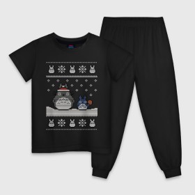 Детская пижама хлопок с принтом New Year Totoro , 100% хлопок |  брюки и футболка прямого кроя, без карманов, на брюках мягкая резинка на поясе и по низу штанин
 | 2019 | дед мороз | дом | елка | желание | животные | зима | кабан | милый | мороз | настроение | новый год | пеппа | подарок | позитив | поросенок | праздник | радость | рождество | санта клаус | свинка