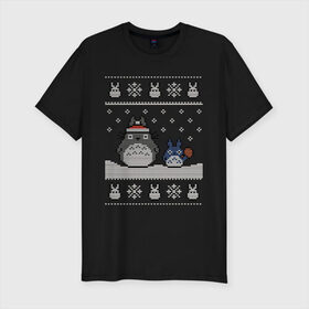 Мужская футболка премиум с принтом New Year Totoro , 92% хлопок, 8% лайкра | приталенный силуэт, круглый вырез ворота, длина до линии бедра, короткий рукав | Тематика изображения на принте: 2019 | дед мороз | дом | елка | желание | животные | зима | кабан | милый | мороз | настроение | новый год | пеппа | подарок | позитив | поросенок | праздник | радость | рождество | санта клаус | свинка
