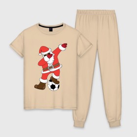 Женская пижама хлопок с принтом DAB Santa , 100% хлопок | брюки и футболка прямого кроя, без карманов, на брюках мягкая резинка на поясе и по низу штанин | 2019 | дед мороз | дом | елка | желание | животные | зима | кабан | милый | мороз | настроение | новый год | пеппа | подарок | позитив | поросенок | праздник | радость | рождество | санта клаус | свинка
