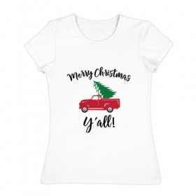 Женская футболка хлопок с принтом Merry Christmas , 100% хлопок | прямой крой, круглый вырез горловины, длина до линии бедер, слегка спущенное плечо | 
