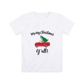 Детская футболка хлопок с принтом Merry Christmas , 100% хлопок | круглый вырез горловины, полуприлегающий силуэт, длина до линии бедер | 