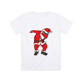 Детская футболка хлопок с принтом Dabbing Santa , 100% хлопок | круглый вырез горловины, полуприлегающий силуэт, длина до линии бедер | 