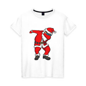 Женская футболка хлопок с принтом Dabbing Santa , 100% хлопок | прямой крой, круглый вырез горловины, длина до линии бедер, слегка спущенное плечо | 