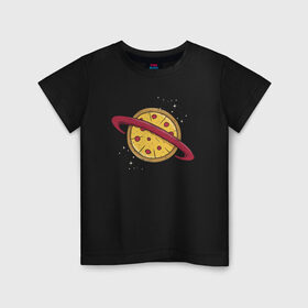 Детская футболка хлопок с принтом Пицца Планета , 100% хлопок | круглый вырез горловины, полуприлегающий силуэт, длина до линии бедер | галактика | пицца | планета | планеты | с едой | сатурн