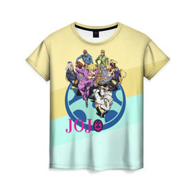 Женская футболка 3D с принтом JOJO , 100% полиэфир ( синтетическое хлопкоподобное полотно) | прямой крой, круглый вырез горловины, длина до линии бедер | adventure | anime | bizzare | jo jo | jojo | logo | manga | аниме | араки | ахегао | джо | джо джо | джоджо | жижа | жожа | жожо | йойо | лого | манга | мульт | мультфильм | отаку | сериал | символ | хирохико | юри | яой