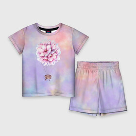 Детский костюм с шортами 3D с принтом Нежный Воздушный Шар ,  |  | Тематика изображения на принте: акварель | гортензия | картина | краски | милый | пастель | розы | цветок | цветы