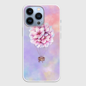 Чехол для iPhone 13 Pro с принтом Нежный Воздушный Шар ,  |  | Тематика изображения на принте: акварель | гортензия | картина | краски | милый | пастель | розы | цветок | цветы
