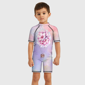Детский купальный костюм 3D с принтом Нежный Воздушный Шар , Полиэстер 85%, Спандекс 15% | застежка на молнии на спине | Тематика изображения на принте: акварель | гортензия | картина | краски | милый | пастель | розы | цветок | цветы