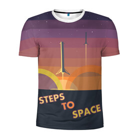 Мужская футболка 3D спортивная с принтом STEPS TO SPACE , 100% полиэстер с улучшенными характеристиками | приталенный силуэт, круглая горловина, широкие плечи, сужается к линии бедра | elon musk | falcon 9 | spacex | илон маск | ступень ракеты