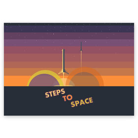 Поздравительная открытка с принтом STEPS TO SPACE , 100% бумага | плотность бумаги 280 г/м2, матовая, на обратной стороне линовка и место для марки
 | elon musk | falcon 9 | spacex | илон маск | ступень ракеты