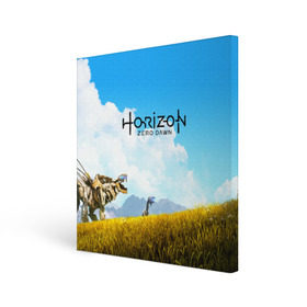 Холст квадратный с принтом Horizon Zero Dawn , 100% ПВХ |  | aloy | game | horizon zero dawn | hunter | machine | mecha | robot | snow | spear | the frozen wilds | weapon | игры | постапокалипсис | роботы | фентези | элой