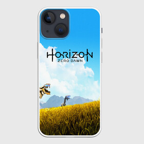 Чехол для iPhone 13 mini с принтом Horizon Zero Dawn ,  |  | aloy | game | horizon zero dawn | hunter | machine | mecha | robot | snow | spear | the frozen wilds | weapon | игры | постапокалипсис | роботы | фентези | элой