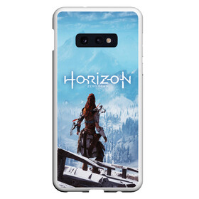 Чехол для Samsung S10E с принтом HORIZON ZERO DAWN , Силикон | Область печати: задняя сторона чехла, без боковых панелей | aloy | game | horizon zero dawn | hunter | machine | mecha | robot | snow | spear | the frozen wilds | weapon | игры | постапокалипсис | роботы | фентези | элой