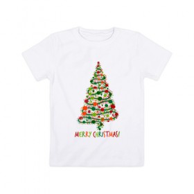 Детская футболка хлопок с принтом Merry Christmas , 100% хлопок | круглый вырез горловины, полуприлегающий силуэт, длина до линии бедер | 2019 | дед мороз | дом | елка | желание | животные | зима | кабан | милый | мороз | настроение | новый год | пеппа | подарок | позитив | поросенок | праздник | радость | рождество | санта клаус | свинка