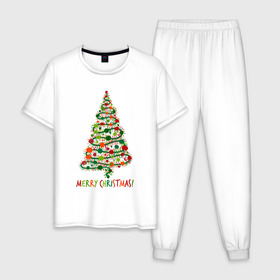 Мужская пижама хлопок с принтом Merry Christmas , 100% хлопок | брюки и футболка прямого кроя, без карманов, на брюках мягкая резинка на поясе и по низу штанин
 | 2019 | дед мороз | дом | елка | желание | животные | зима | кабан | милый | мороз | настроение | новый год | пеппа | подарок | позитив | поросенок | праздник | радость | рождество | санта клаус | свинка