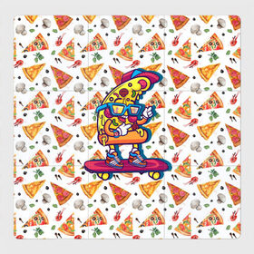 Магнитный плакат 3Х3 с принтом Пицца на скейте , Полимерный материал с магнитным слоем | 9 деталей размером 9*9 см | pizza | грибы | еда | зелень | колбаса | крутаяпицца | кусокпиццы | пицца | пиццерия | скейт | сыр