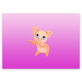 Поздравительная открытка с принтом Танцующая свинка , 100% бумага | плотность бумаги 280 г/м2, матовая, на обратной стороне линовка и место для марки
 | Тематика изображения на принте: 2019 | голубоглазая | новыйгод | поросенок | пятачок | розовый | свинка | символгода | танцующаясвинка | танцы