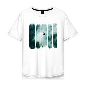 Мужская футболка хлопок Oversize с принтом Орёл над хвойным лесом , 100% хлопок | свободный крой, круглый ворот, “спинка” длиннее передней части | лес | орел | природа | туман | хвойный лес
