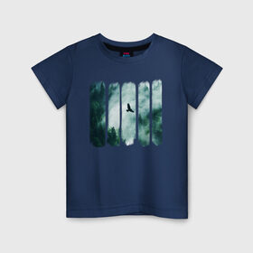 Детская футболка хлопок с принтом Орёл над хвойным лесом , 100% хлопок | круглый вырез горловины, полуприлегающий силуэт, длина до линии бедер | лес | орел | природа | туман | хвойный лес