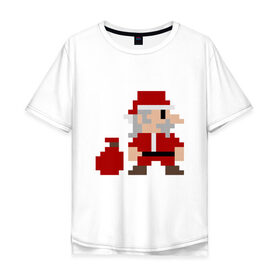 Мужская футболка хлопок Oversize с принтом Pixel Santa , 100% хлопок | свободный крой, круглый ворот, “спинка” длиннее передней части | 8 bit | 8 бит | 8bit | geek | oldschool | pixel | santa | santa claus | дед мороз | игра | олдскул | пиксель | пиксельный | санта | санта клаус