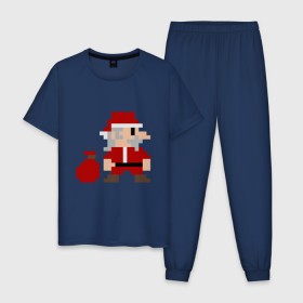 Мужская пижама хлопок с принтом Pixel Santa , 100% хлопок | брюки и футболка прямого кроя, без карманов, на брюках мягкая резинка на поясе и по низу штанин
 | 8 bit | 8 бит | 8bit | geek | oldschool | pixel | santa | santa claus | дед мороз | игра | олдскул | пиксель | пиксельный | санта | санта клаус