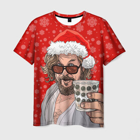 Мужская футболка 3D с принтом Лебовски Санта , 100% полиэфир | прямой крой, круглый вырез горловины, длина до линии бедер | Тематика изображения на принте: balls | big lebowski | bowling | film | happy christmas | movie | santa claus | skittles | большой лебовски | боулинг | дед мороз | кегли | кино | колпак | красная шапка | новый год | праздник | рождество | с новым годом | санта клаус
