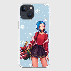 Чехол для iPhone 13 mini с принтом New Year Jinx ,  |  | christmas | game | jinx | legends | legue | legueoflegends | lol | snow | snowflakes | xmas | безбашенная | джинкс | игра | легенд | лига | лигалегенд | лол | рождество | стрелок | хулиганка