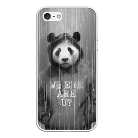 Чехол для iPhone 5/5S матовый с принтом Панда , Силикон | Область печати: задняя сторона чехла, без боковых панелей | дождь | животные | капюшон | кофта | медведь | мишка | панда | природа | хипстер
