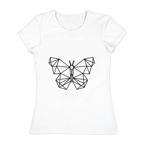 Женская футболка хлопок с принтом Полигональная бабочка , 100% хлопок | прямой крой, круглый вырез горловины, длина до линии бедер, слегка спущенное плечо | бабочка | геометрическая бабочка | геометрия | полигон | полигональная бабочка | полигоны | трендовая бабочка | треугольники