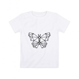 Детская футболка хлопок с принтом Полигональная бабочка , 100% хлопок | круглый вырез горловины, полуприлегающий силуэт, длина до линии бедер | бабочка | геометрическая бабочка | геометрия | полигон | полигональная бабочка | полигоны | трендовая бабочка | треугольники
