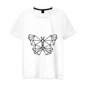 Мужская футболка хлопок с принтом Полигональная бабочка , 100% хлопок | прямой крой, круглый вырез горловины, длина до линии бедер, слегка спущенное плечо. | Тематика изображения на принте: бабочка | геометрическая бабочка | геометрия | полигон | полигональная бабочка | полигоны | трендовая бабочка | треугольники
