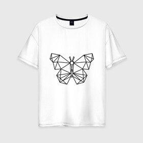 Женская футболка хлопок Oversize с принтом Полигональная бабочка , 100% хлопок | свободный крой, круглый ворот, спущенный рукав, длина до линии бедер
 | Тематика изображения на принте: бабочка | геометрическая бабочка | геометрия | полигон | полигональная бабочка | полигоны | трендовая бабочка | треугольники