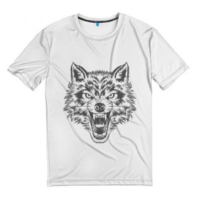 Мужская футболка 3D с принтом Свирепый волк , 100% полиэфир | прямой крой, круглый вырез горловины, длина до линии бедер | волк | опасное лицо | свирепость | свирепый | суровый взгляд | хищная рожа | хищник