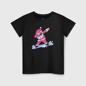 Детская футболка хлопок с принтом Дед Мороз на Сноуборде , 100% хлопок | круглый вырез горловины, полуприлегающий силуэт, длина до линии бедер | 