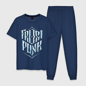 Мужская пижама хлопок с принтом Логотип Фростпанк , 100% хлопок | брюки и футболка прямого кроя, без карманов, на брюках мягкая резинка на поясе и по низу штанин
 | frostpunk | фростпанк