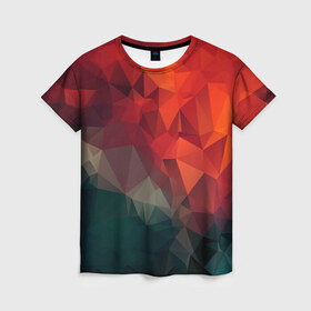 Женская футболка 3D с принтом Краски Абстракт , 100% полиэфир ( синтетическое хлопкоподобное полотно) | прямой крой, круглый вырез горловины, длина до линии бедер | абстракт | горы | градиент | краски | красный | кружево | кубики